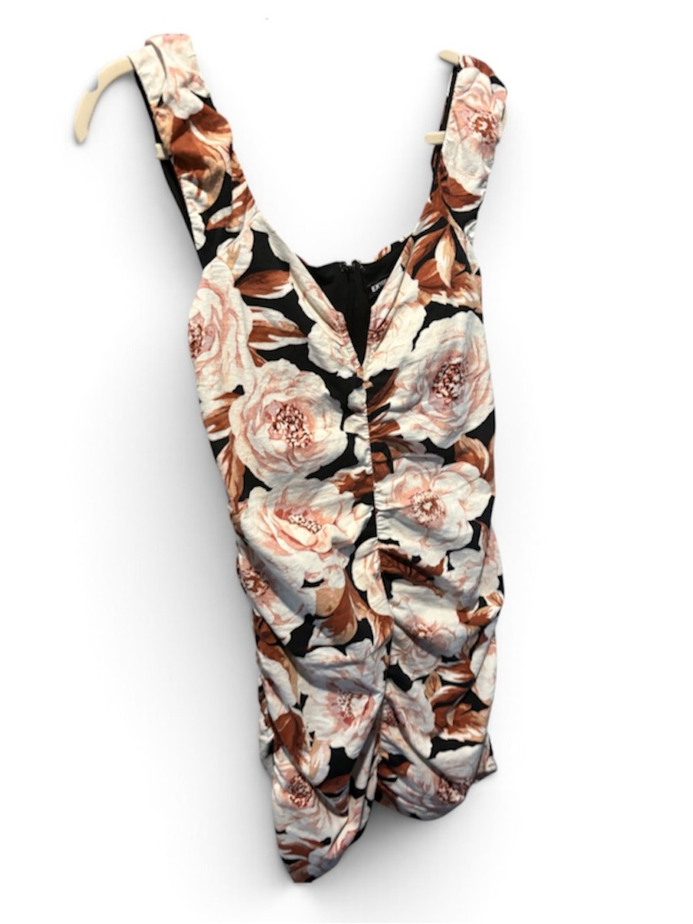 Express linen blend Floral V-Neck Bodysuit - Black, Cream & Brown size m